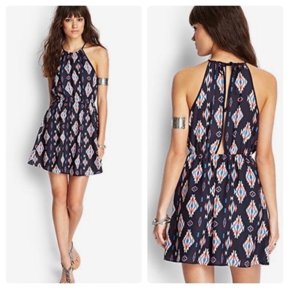 Backless navy Aztec print dress size small